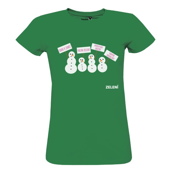 100% bio tričko Sněhuláci – zelená, dámské