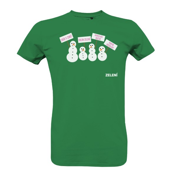 100% bio tričko Sněhuláci – zelená, pánské