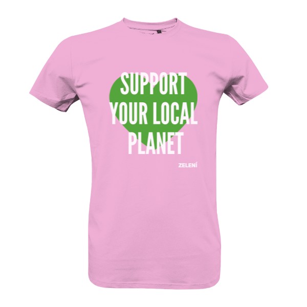 100% bio tričko Support your local planet – růžová, pánské